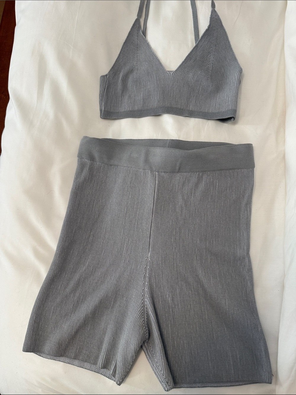 Jacquemus Gray Ribbed Bike Shorts & Bralette Set